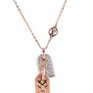 Louis Vuitton Rose Gold and Silver Crystal Tag Pendant Necklace